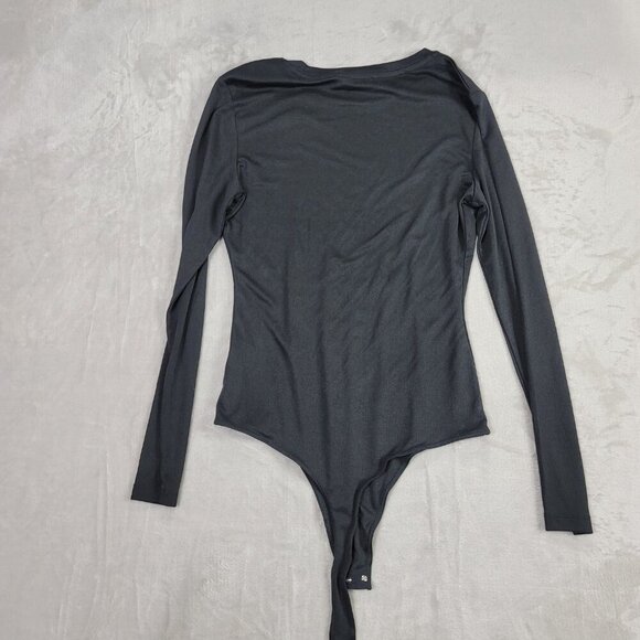 Elodie Black Ribbed Long-Sleeve Women's Bodysuit | Size L - Picture 8 of 8